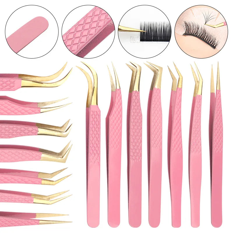 Eyelash Tweezers Stainless Steel Anti-static Non-magnetic Professional Pincet 3D Lashes Extension Tweezer Makeup Tools