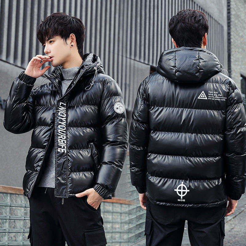 Trendy Casual Handsome Loose Thickened Padded Jacket Shiny Leather Padded Jacket