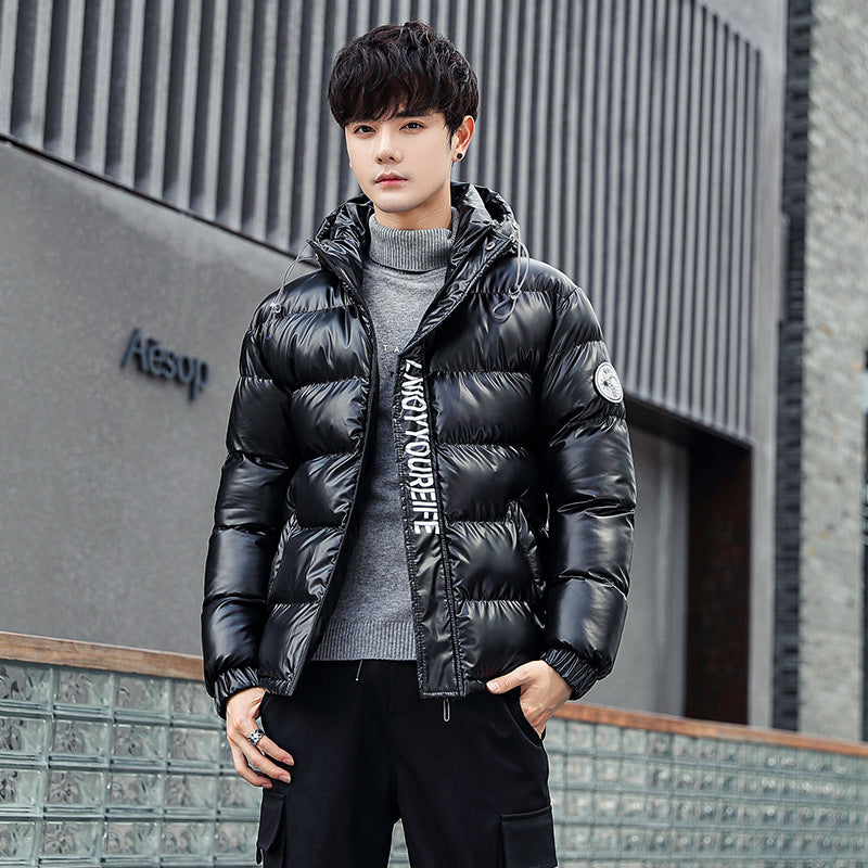 Trendy Casual Handsome Loose Thickened Padded Jacket Shiny Leather Padded Jacket