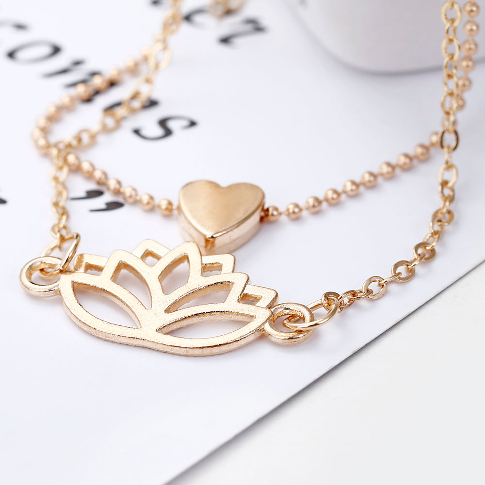 Simple Female Personality Hollow Lotus Love Bracelet Jewelry