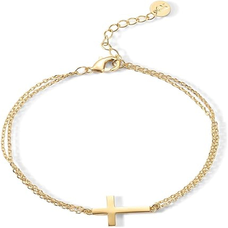 Cross Pendant Double-layer Bracelet Personality Ball Bead Chain Love Cut Black
