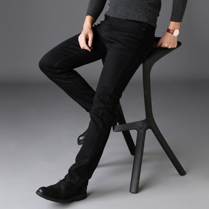 New Men's Black Jeans High Elastic Men's Black Slim Pants Jeans Men