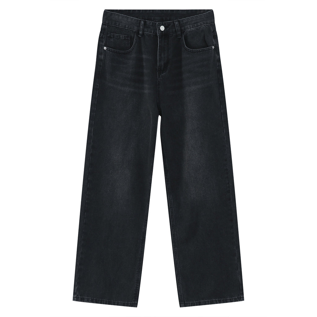 Four Seasons New Korean Style Personalized Straight Black Gray Wide Leg Jeans For Men
