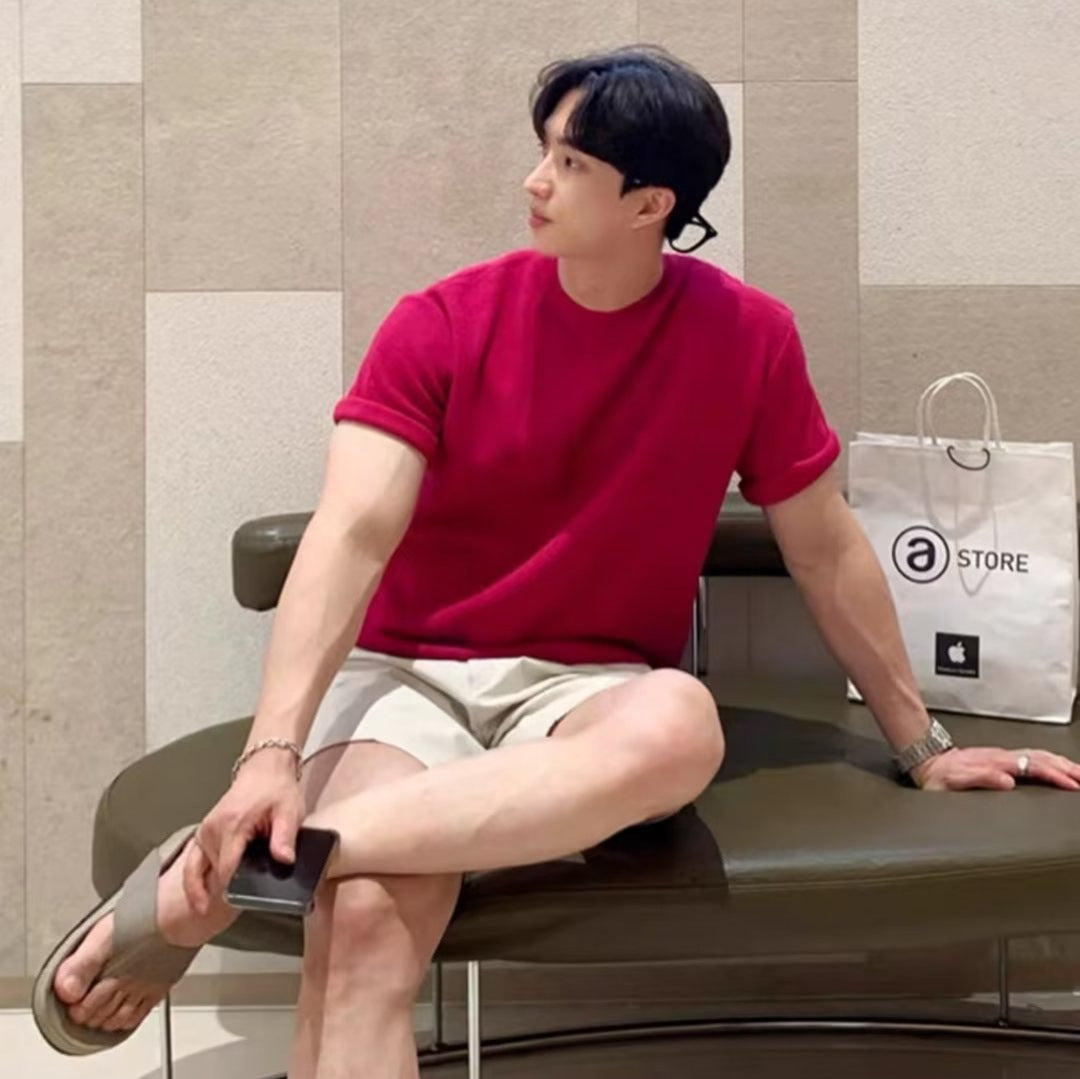 Stretch Korean Summer Men's T-shirt Short-sleeved Sweater Loose Japanese South Korea Dongdaemun Men's Shirt