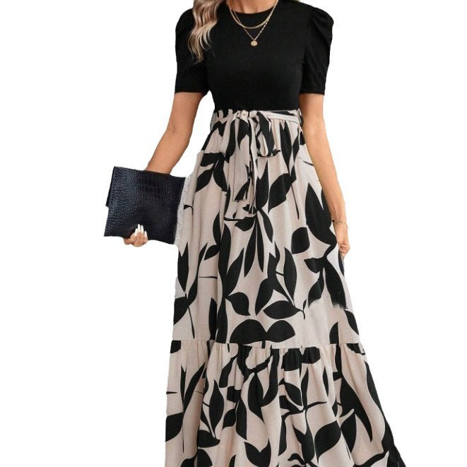 Women's Spring And Summer Clothes Explosions Flower Printing Crewneck Dress Elegant Dress