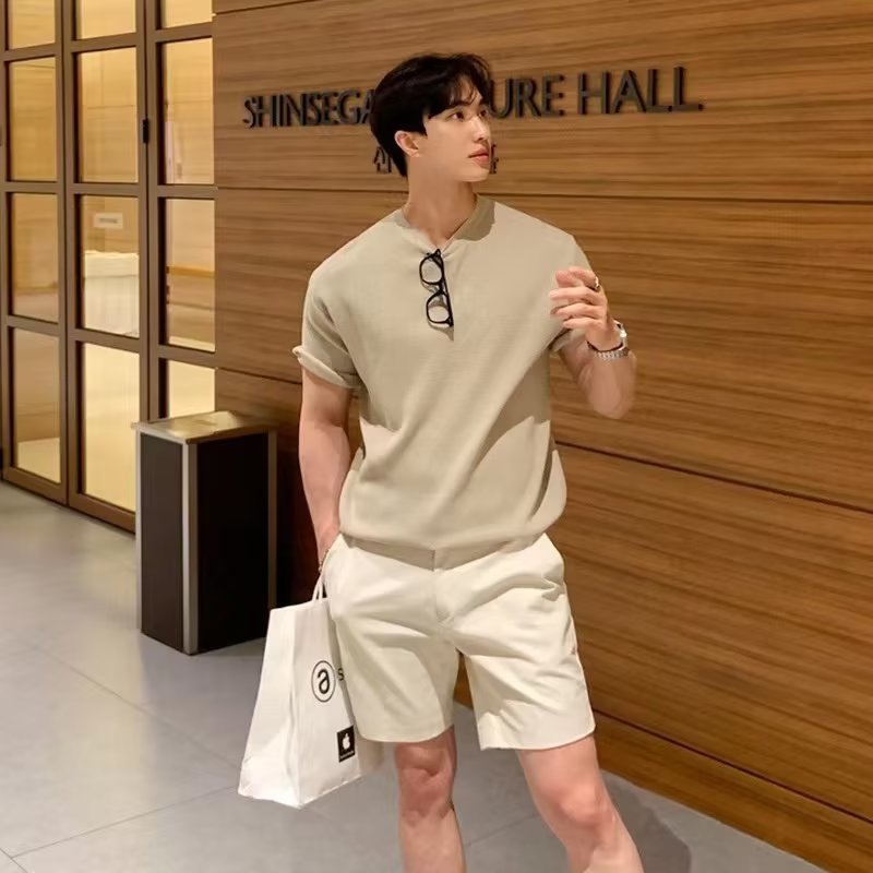 Stretch Korean Summer Men's T-shirt Short-sleeved Sweater Loose Japanese South Korea Dongdaemun Men's Shirt