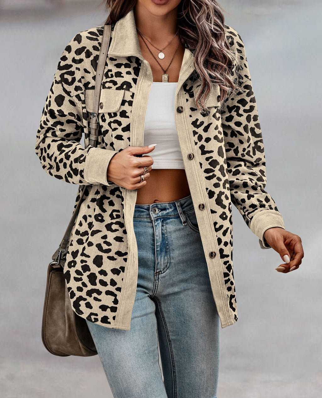 Women's Clothing Autumn And Winter Fashion Leopard Print Button Long-sleeved Jacket Jacket Women